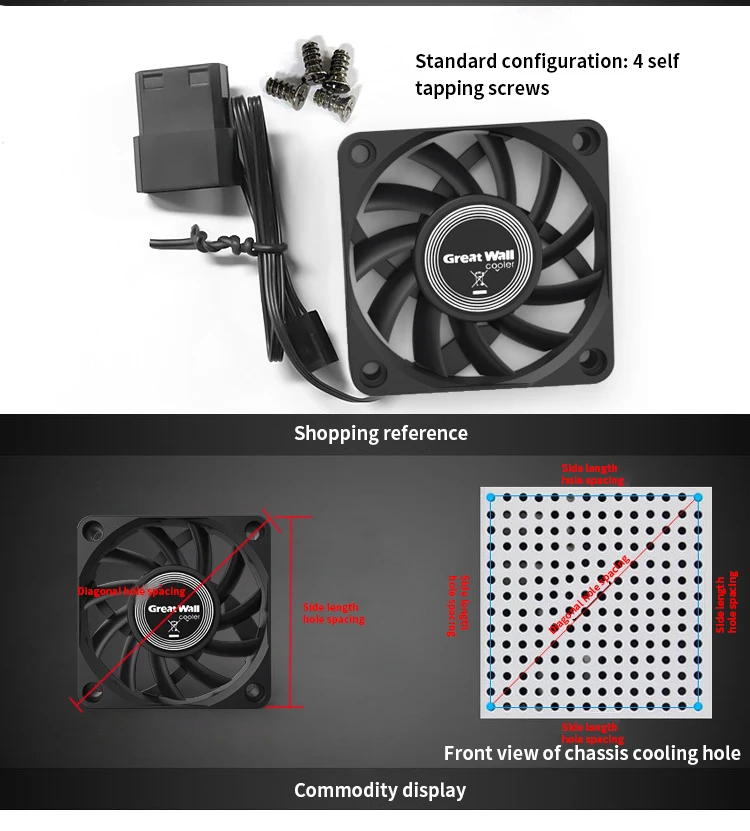 3Pin Cooling Fan Multi-Size 60/70/80/90MM Ultra Silent Low Noise 12V DC Brushles