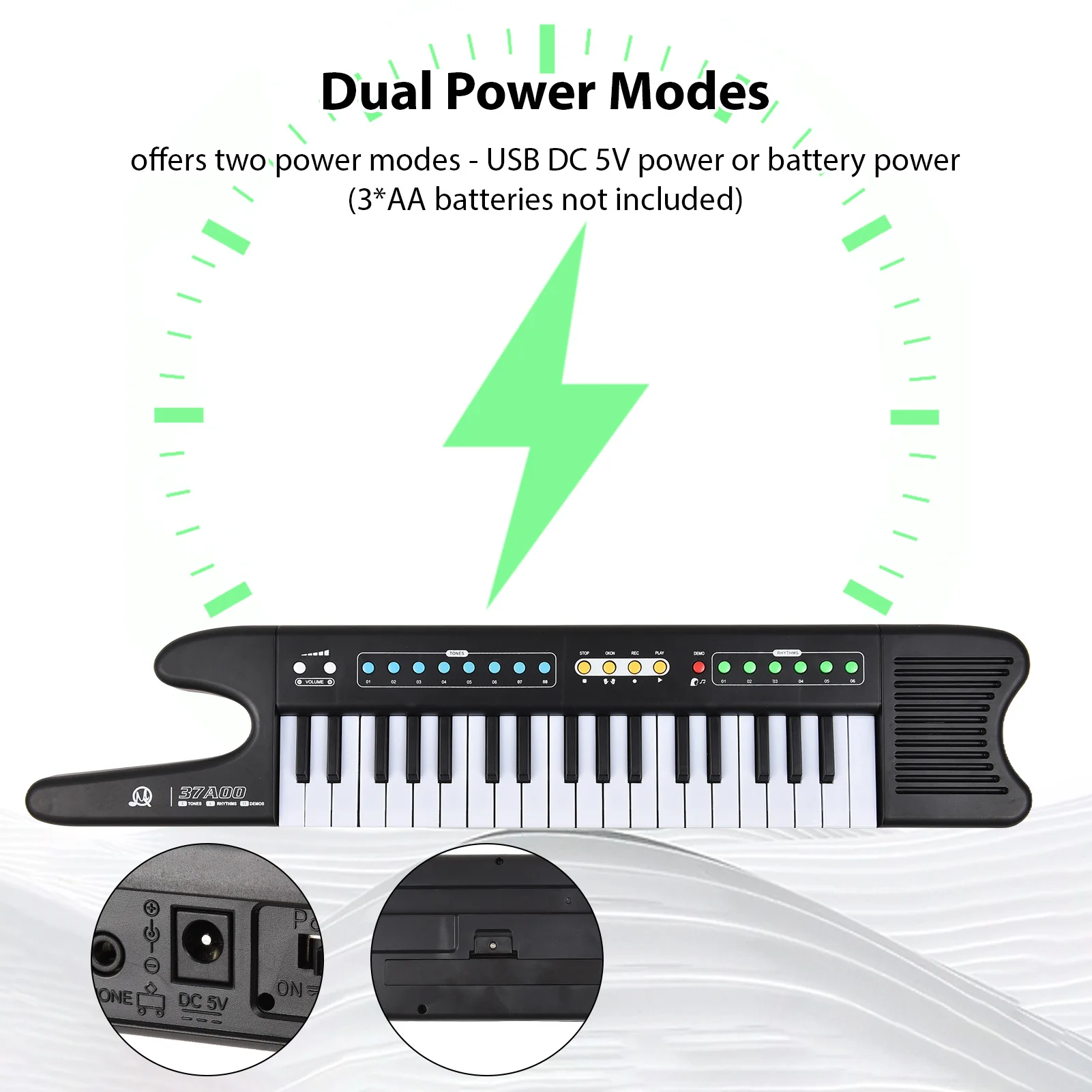 37-Key Electronic Keyboard Piano Portable Mini Electronic Organ Musical Instrument 8 Tones 6 Rhythms 10 Demo with Microphone