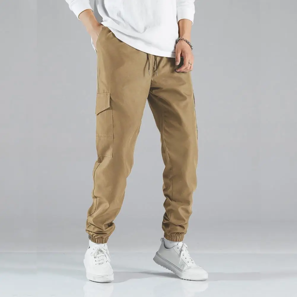 

Casual Pants Men's Drawstring Cargo Pants with Elastic Waist Multiple Pockets Ankle-banded Design for Daily Wear Casual Sports