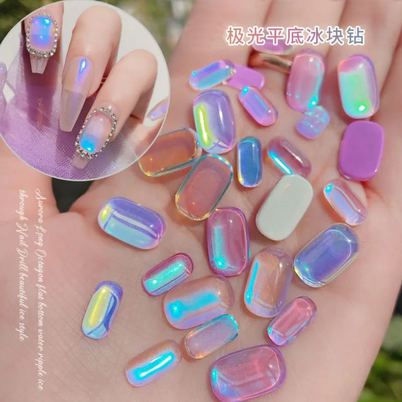 10PCS Ice cube Shape Nail Art Shiny Diamond  Aurora Crystals Rhinestones 3D Strass Charm Glass Manicure Nail Accessories Gem