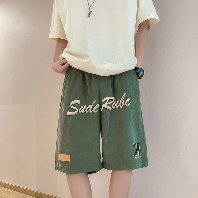 Men Print Letter Design Knee Length Shorts Summer Elastic Waist Amy Green Dance Shorts Loose Hip Hop Punk Plus Size Large Shorts