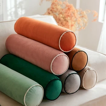 Velvet Bolster Neck Roll Pillow 1