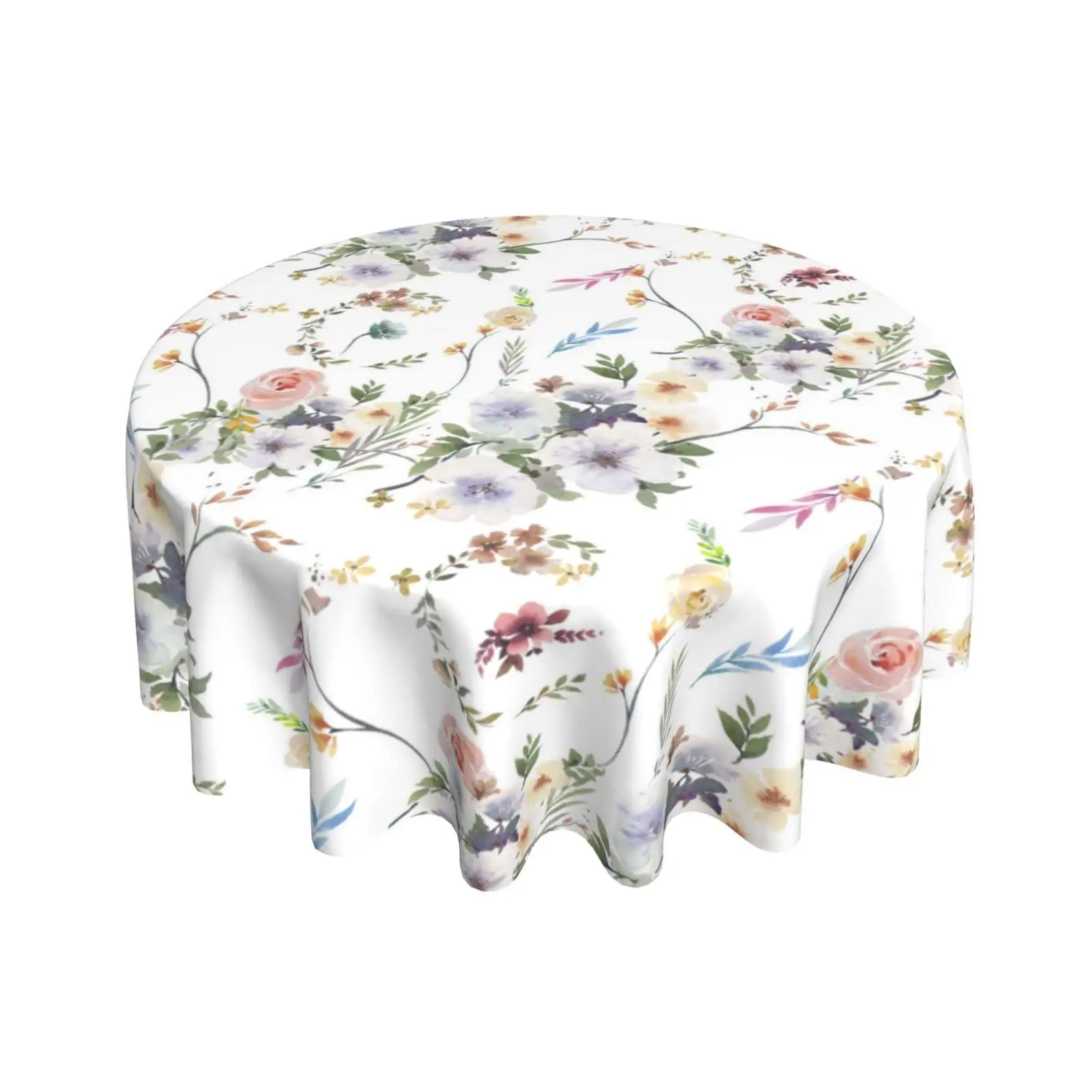 1PC Spring Lemon Tablecloths Stain Resistant Waterproof Wrinkle Resistant Boho Watercolor Abstract Floral Leaves Rustic