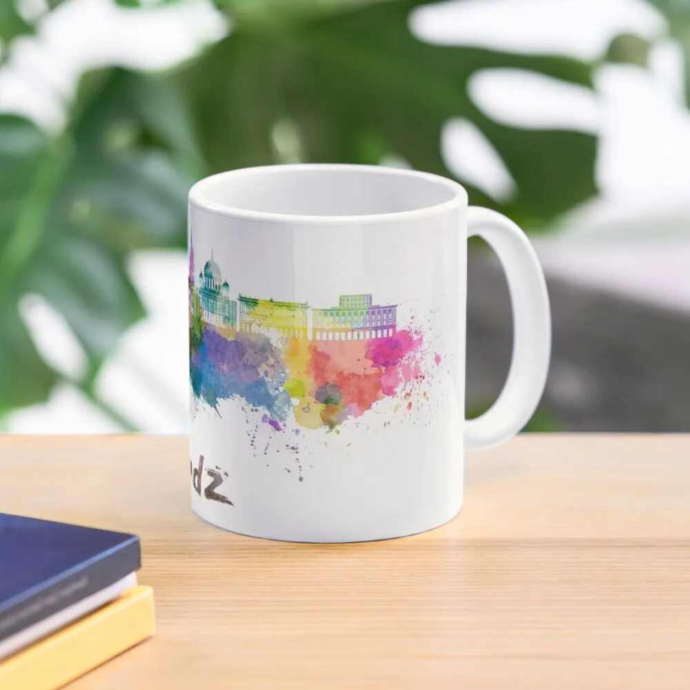

Lodz skyline in watercolor Coffee Mug Funnys Personalized Gifts Pottery Cups Customs Mug