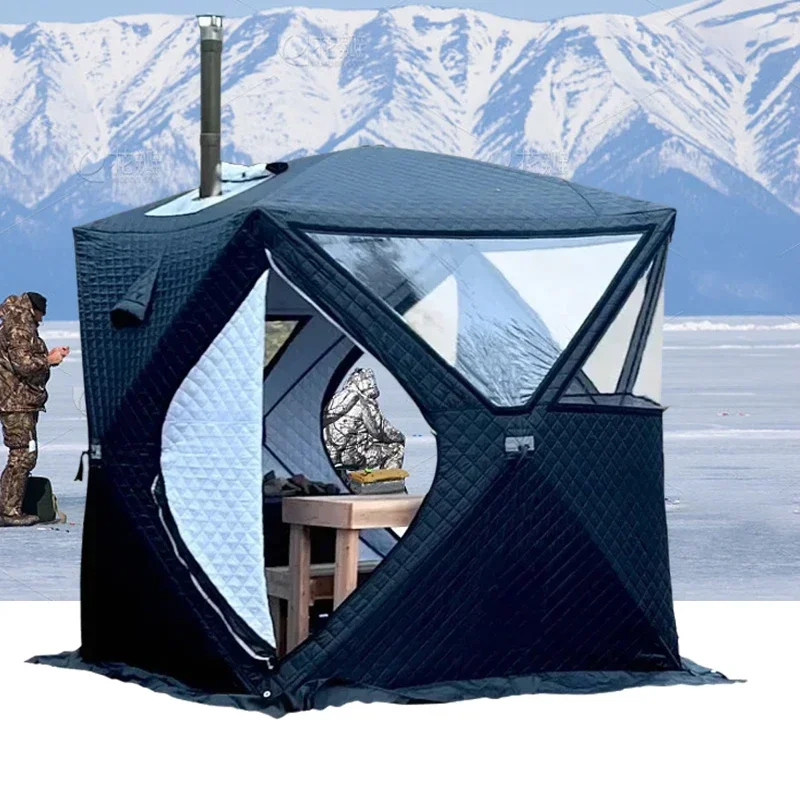 Outdoor 3-4 person 4 Season Camping Sauna Tent Thickened Automatic Winter Ice Fishing Tent Window/Chimney Hole Car Portable