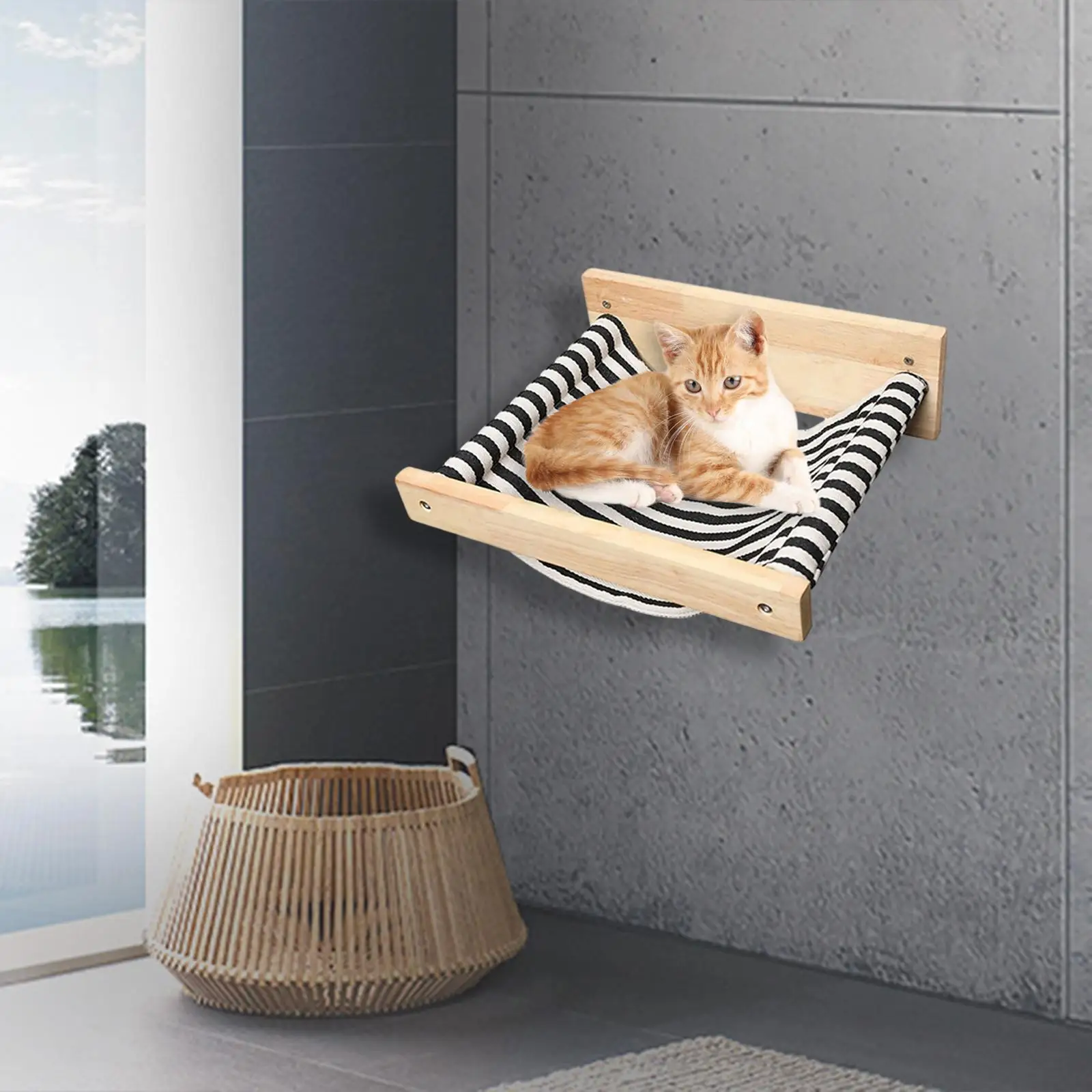 

Cat Hammock Wall Mounted Cat Perches Sleeping Modern Resting Seat Black Stripe