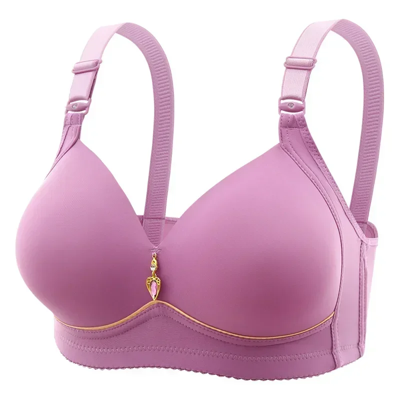 Mom Brassiere Without Steel Ring Breathable Gathered Ladies Underwear Non-magnetic Thin Cup Glossy Obese Female Ladies Bra 4