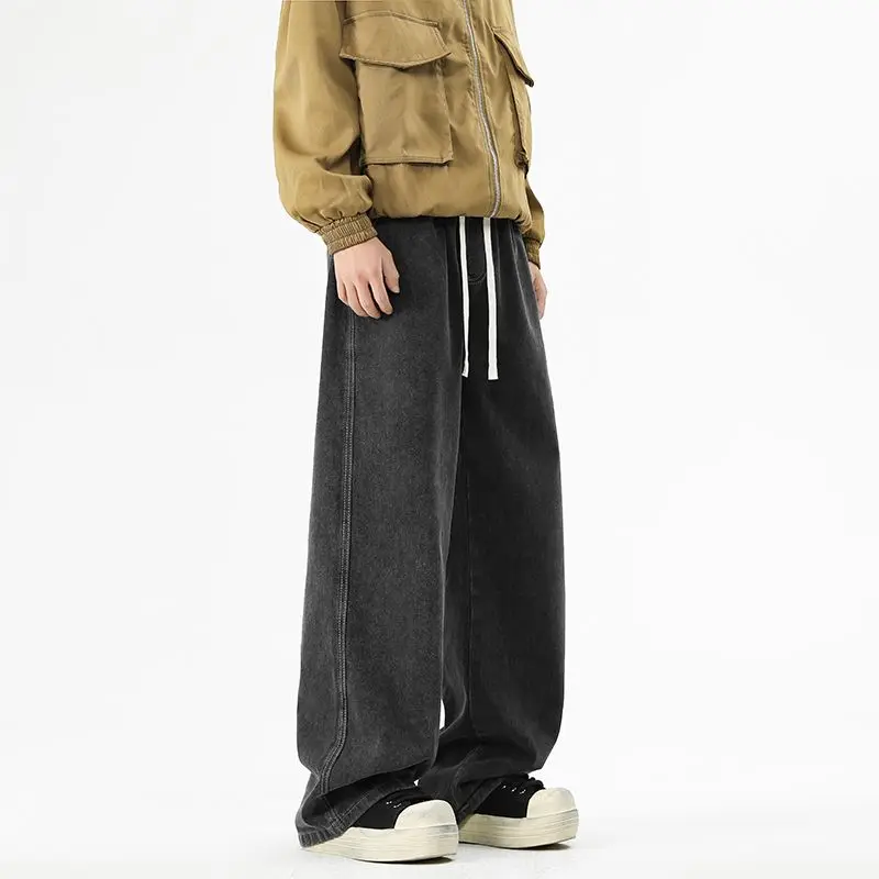 The autumn new American men's wide leg jeans feature loose retro straight leg pants, with a casual and fashionable high street 4