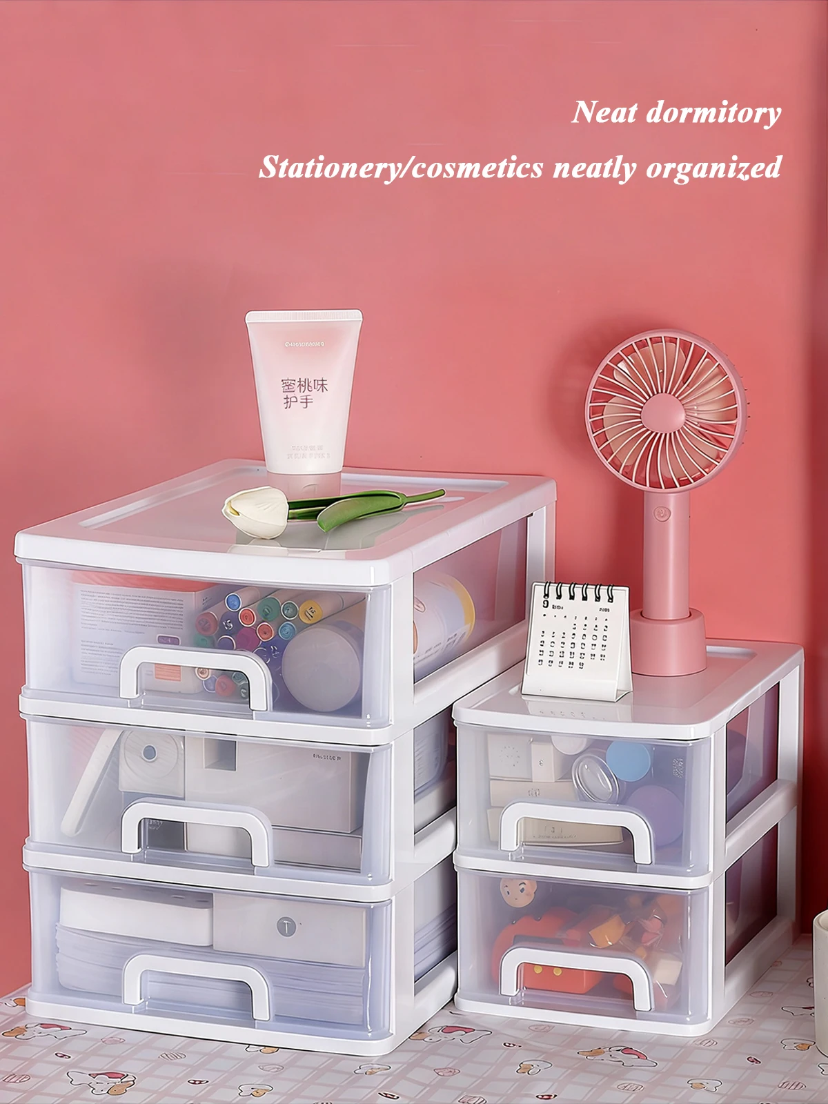 Clear Desktop Storage Box with Drawer - Internal Compartments