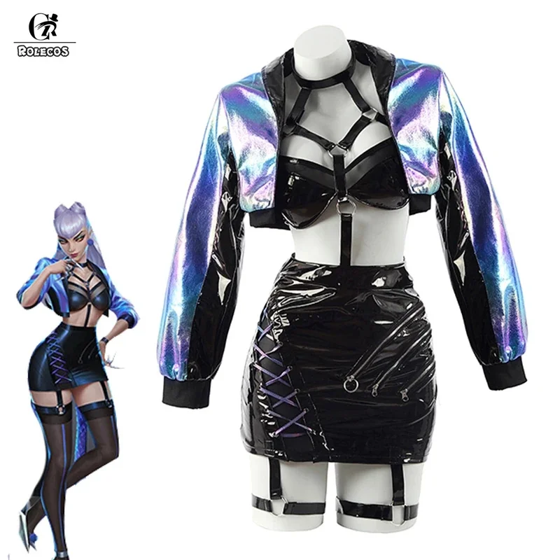 ROLECOS Game LOL KDA Cosplay Costume Women Sexy KDA All Out Evelynn Halloween Bra Skirt Full Set