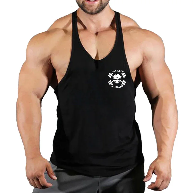 

NO PAIN NO GAIN Fitness Clothing Bodybuilding Tank Top Men Gyms Stringer Singlet Cotton Sleeveless shirt Workout Man Undershirt