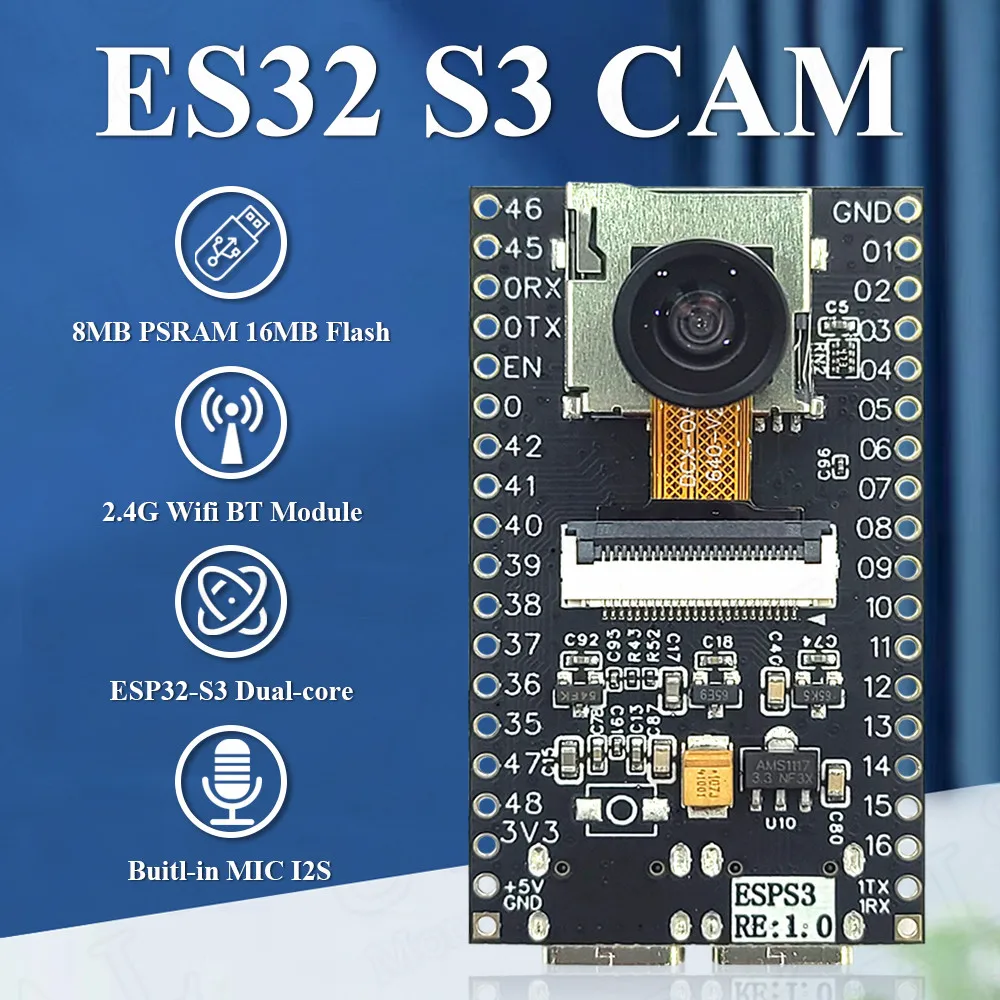 ESP32-S3 Development Board 2.4G Wifi BT Module with MIC OV2640 Camera Module NEW ESP32 S3 N16R8 CAM 8MB PSRAM 16MB FLASH