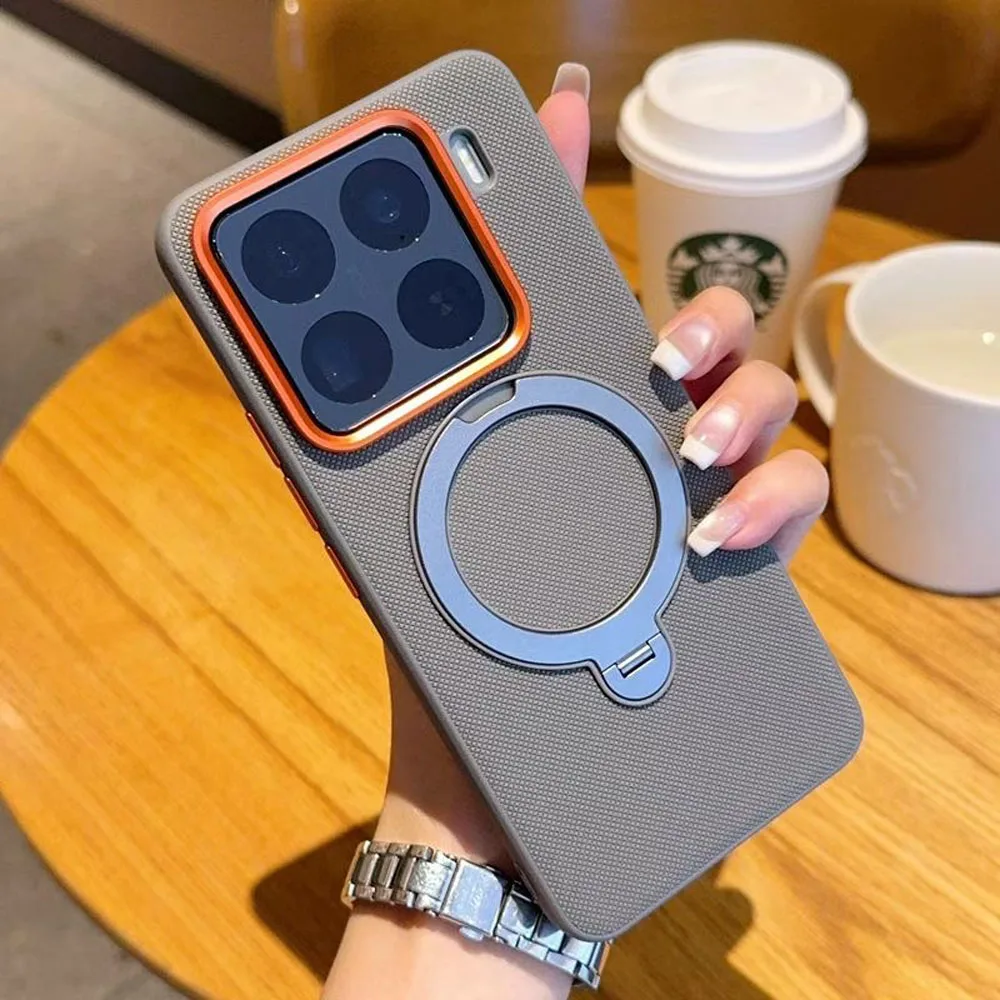 Solid Color Magnetic Holder Case with 360° Rotatable Stand and Alloy Lens Protection - Shockproof Cover