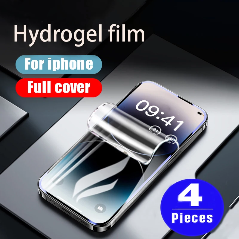 4Pcs soft full cover Hydrogel film for iPhone 15 14 13 11 pro max 12 mini X  XS XR screen protector Not Glass protective film HD