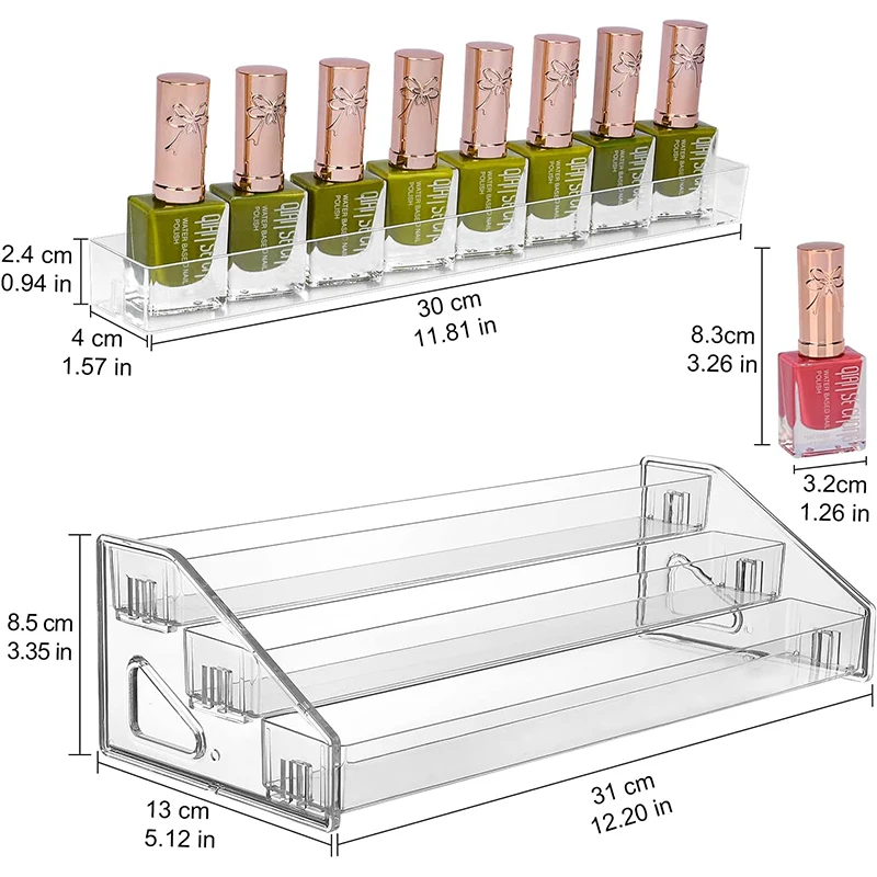 Nail Polish Organizer, 3-Tier Acrylic Display Sunglasses Organizer Essential Oils Holder Makeup Organizer Sunglass Display Rack 3