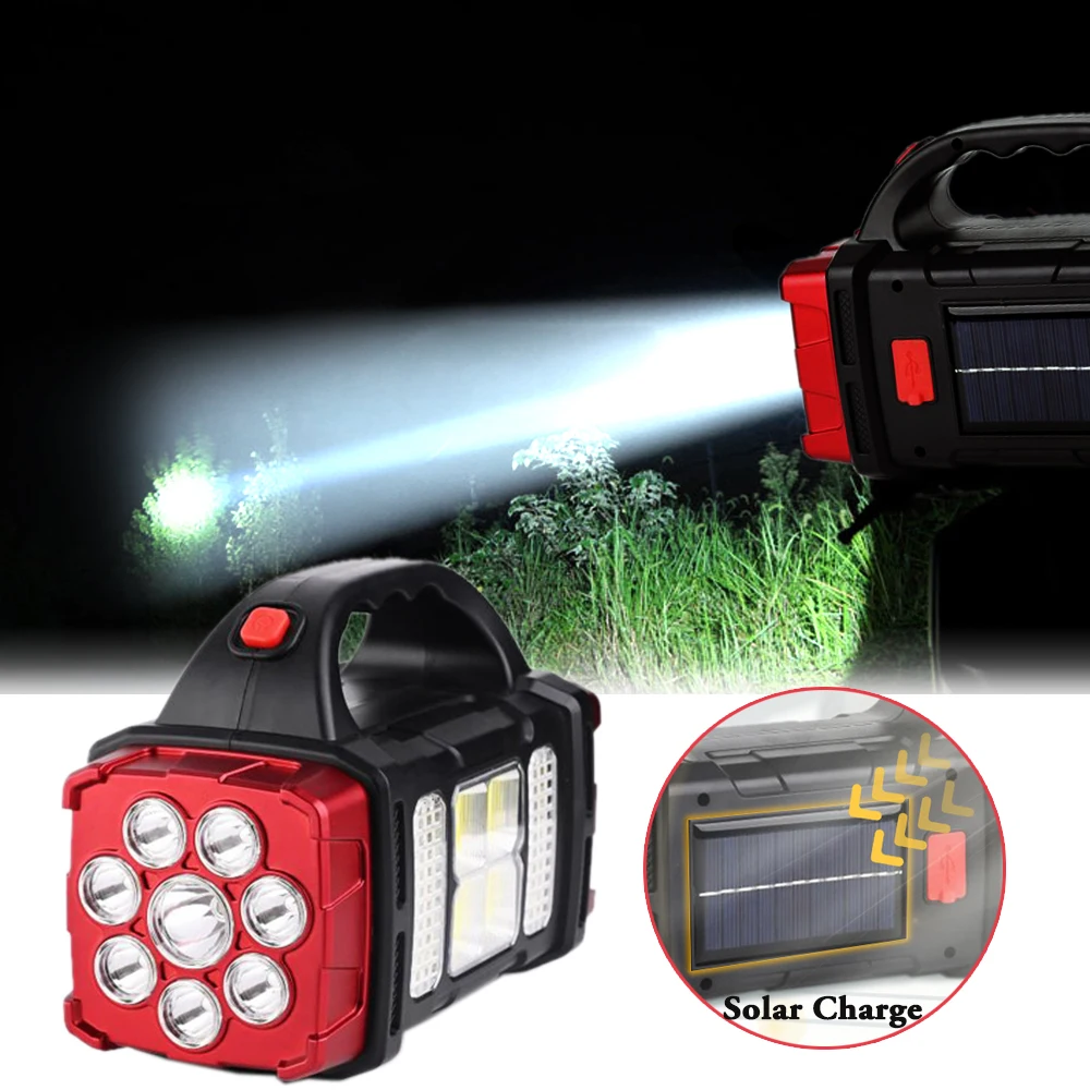 SuperStrong USB Rechargeable Flashlight Powerful Solar LED Light with COB Work Light 4 Gear Charge Mobile Phone Camping Lamp