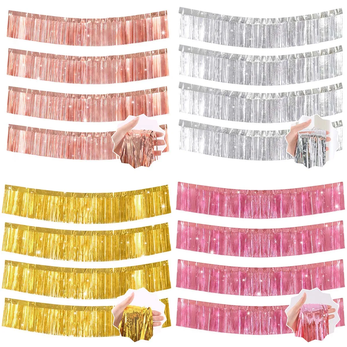 3M Foil Fringe Garland Glitter Metallic Tinsel Streamers Banner Hanging for Birthday Wedding Christmas Party Wall Backdrop Decor