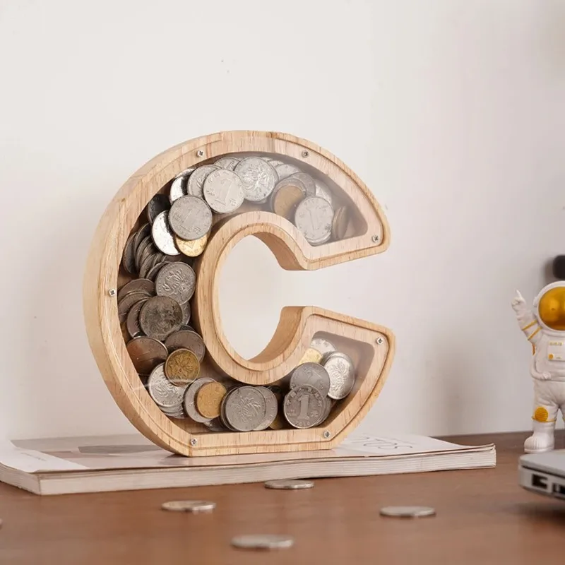 wooden piggy bank wooden money box piggy bank coin holder coin bank 26 English Alphabet Moneybox Coin Money Piggy Bank Wooden Letter Saving Box Desktop Ornament Home Decor Crafts For Kids
