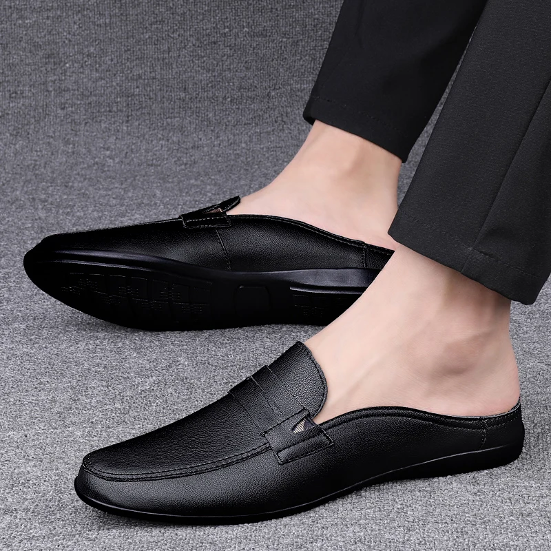 Fashion Men Half Loafers Genuine Leather Slippers - Uniqwear