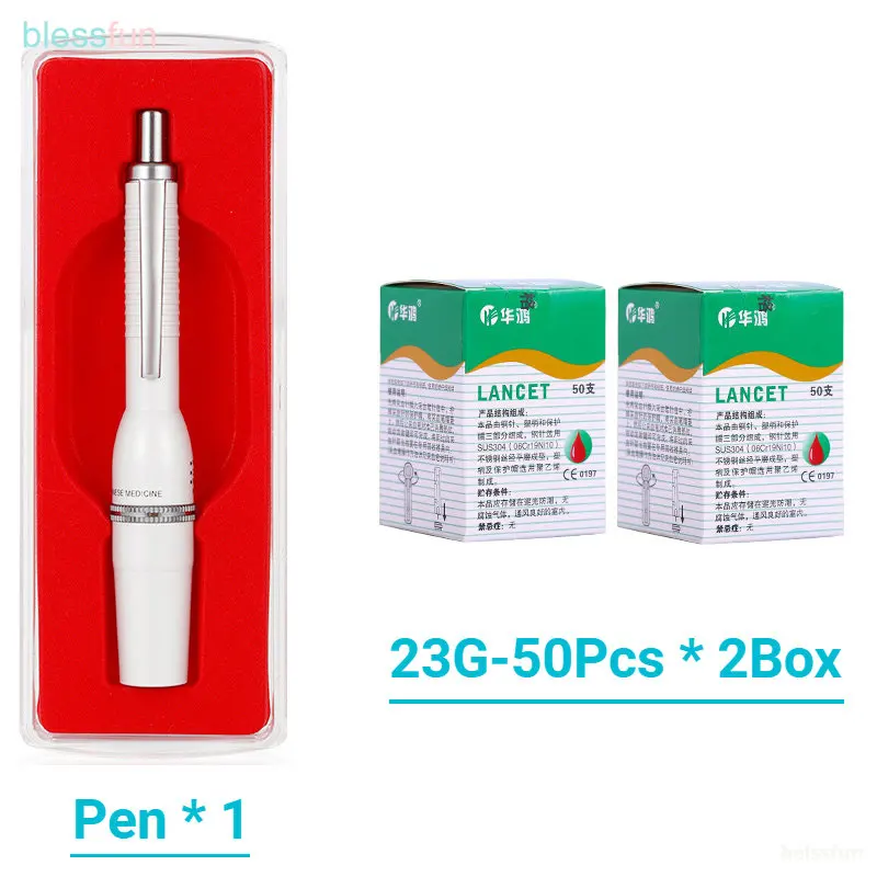 

Three Head Metal Blood Lancing Pen Puncture Lancet for Blood Glucose Test Adjustable Depth Cupping Device Needles 100