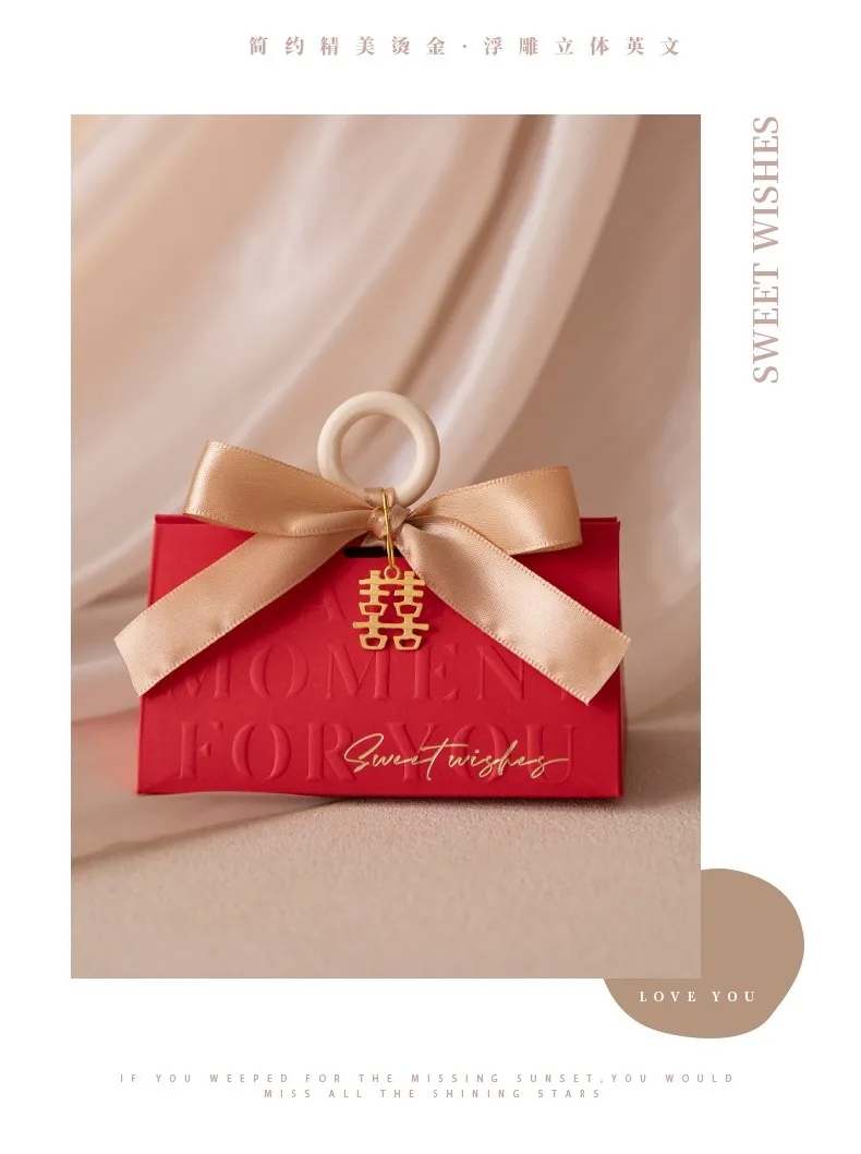 Triangular Champagne Wedding Gift Boxes – Candy Packaging Favor Boxes with Ribbon for B... - SKU WGB17073 - UGI Packaging