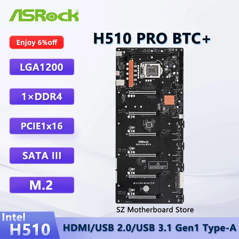 H510 Intel Uhd Mining ASRock H510 Pro BTC+ Crypto Carte Mère ASRock H510  Pro BTC+
