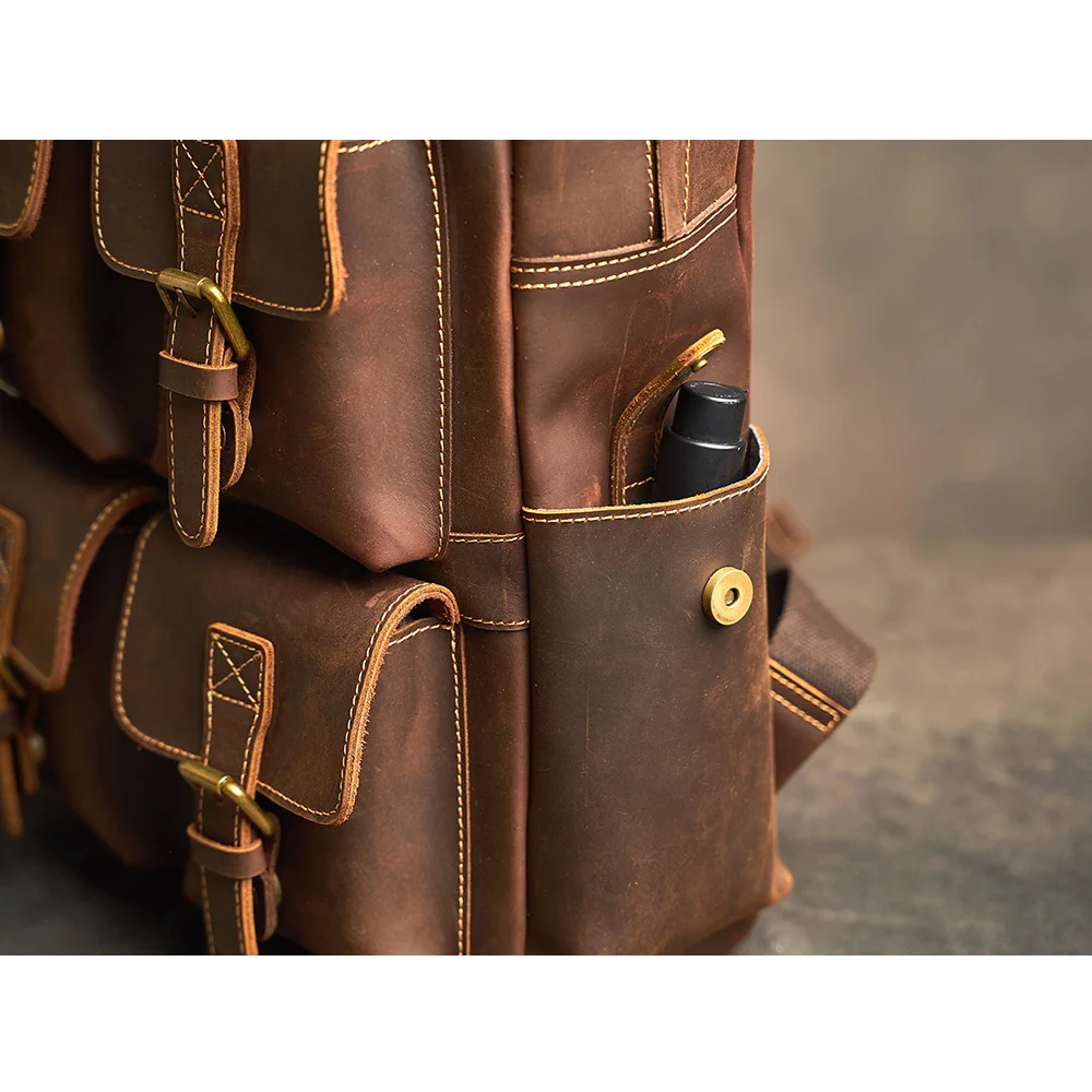 Genuine Leather Men's Backpack Vintage Bag Outdoor Travel Backpack Fitness bag Laptop Backpack Schoolbag For Laptop 17 Inch 4