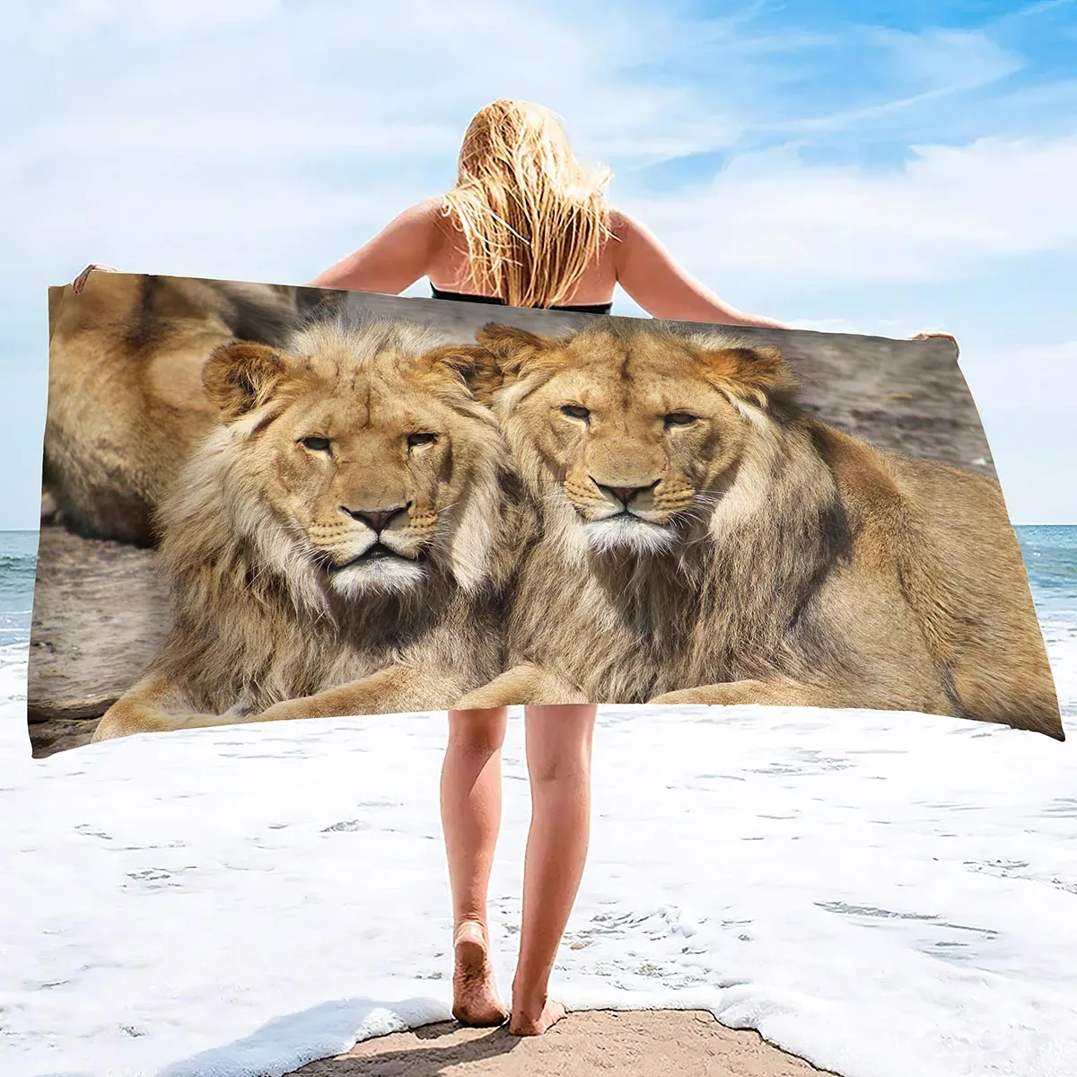 

Lion Beach Towel, Microfiber Sand Free Quick Dry Compact Blanket, Lightweight Pool for The Swimming,Camping