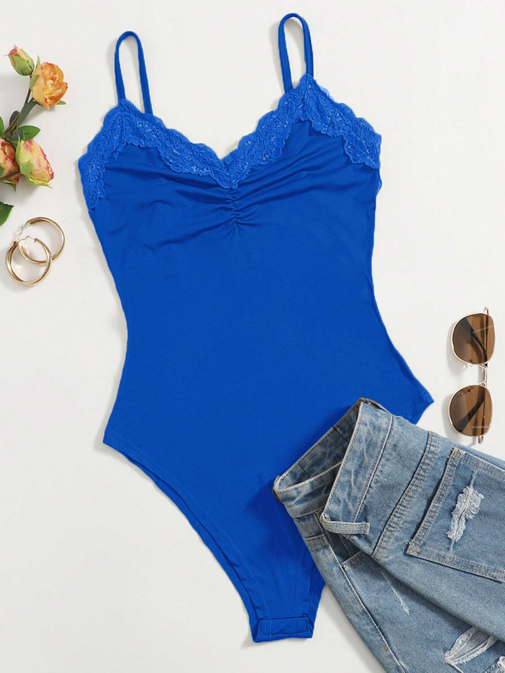 New women's hot girl style casual slimming lace-trimmed halter top jumpsuit