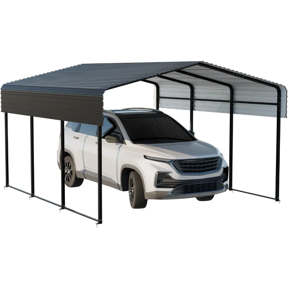 Metal Carport 10 * 15 FT with Enhanced Base Galvanized Steel Roof for Car, Pickup, Boat and Tractors Shelter Outdoor