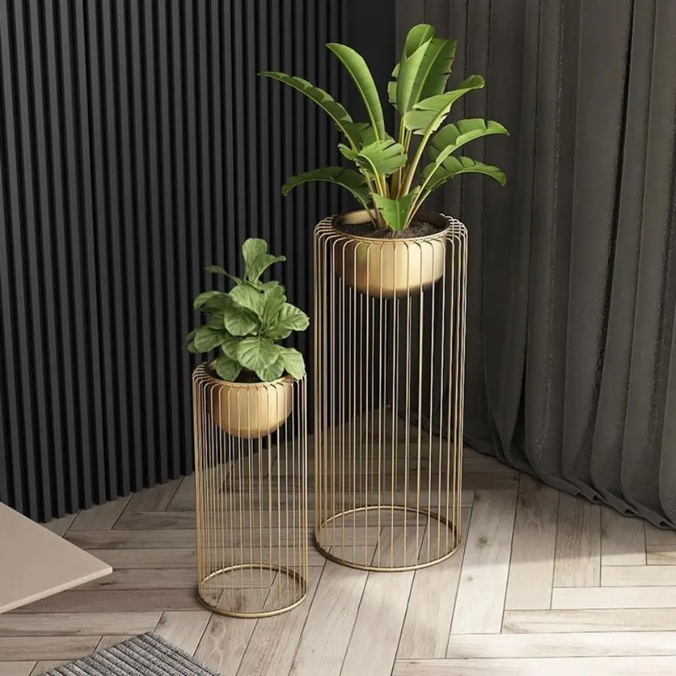 Golden Simple Nordic Iron Flower Shelf Indoor Living Room Balcony Vertical Plant Flower Pot Rack Furniture Garden Stand