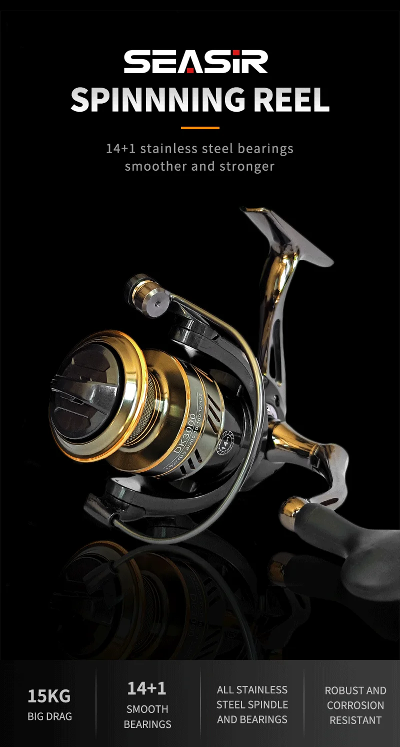 SEASIR Black Arrow Spinning Fishing Reel 5+1BB Metal Main Gear