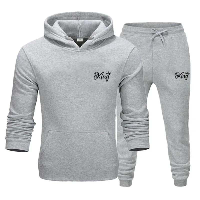 New Fashion Printed Hooded Sportswear Set Men's Hooded Top and Pants Set Autumn Winter Male Fleece Casual Jogging Tracksuit