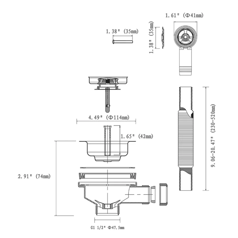 주방 싱크대 XK267C036용 Talea 금도금 배수구 스트레이너 114MM
