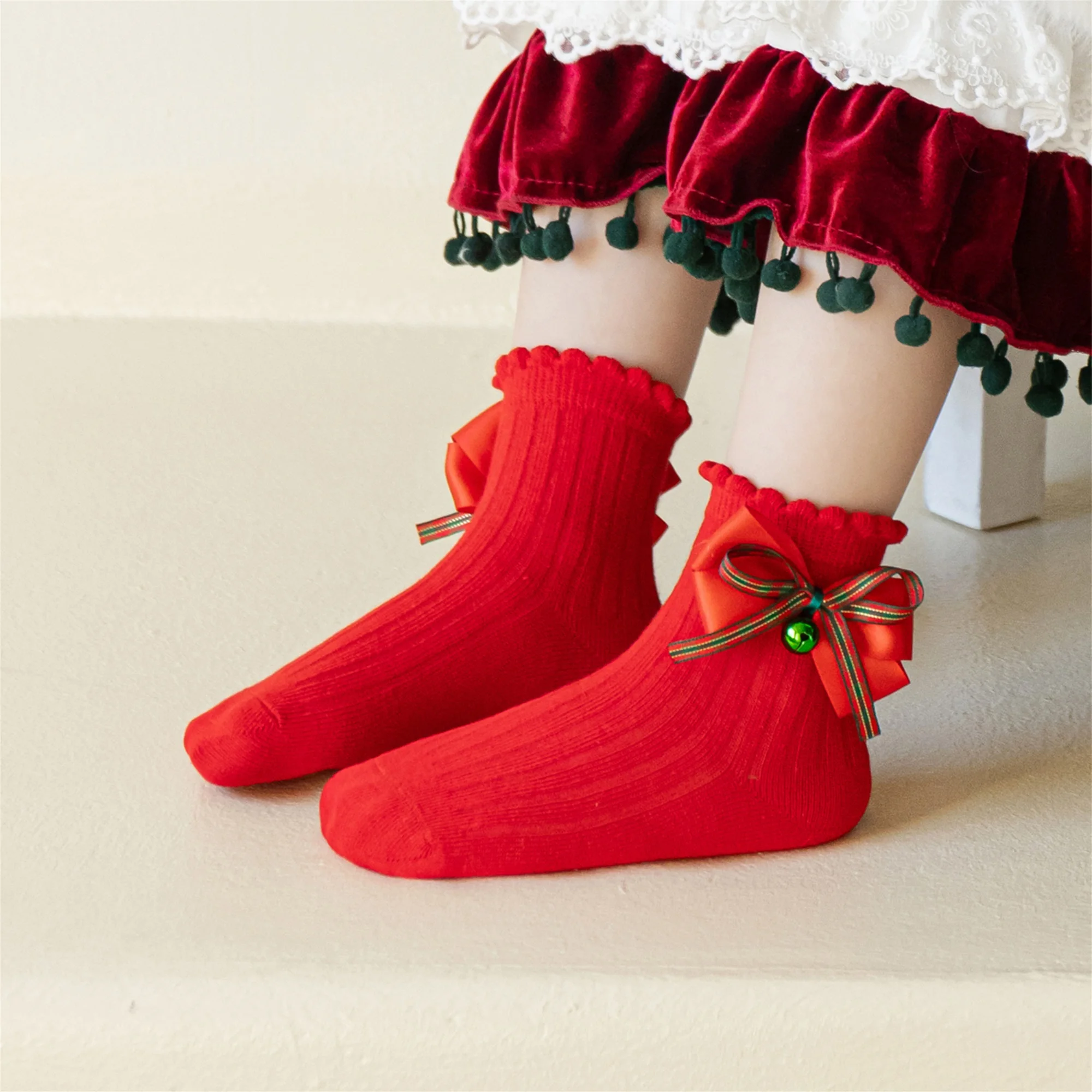 Cute Baby Girl Knee High Socks with Adorable Patterns and Bells Cozy Cotton Crew Socks for Christmas Stocking Stuffers