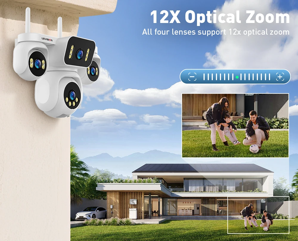 20MP IP Camera with 5m Cord 12X Zoom WiFi Security Cameras 4 Screens Night Visio