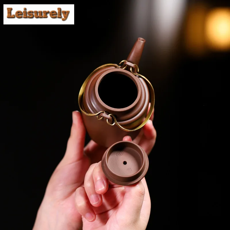 180ml Retro Yixing Purple Clay Teapots Handmade Lifting Handle Pot Raw Ore Purple Mud Kettle Zisha Tea Set Teaware Gift Supplies