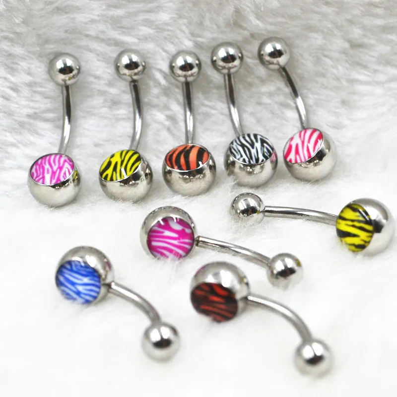 100-Piece Belly Button Navel Ring Lot – 14g Stainless Steel Barbells With Mix Color Acrylic Balls (Wholesale)