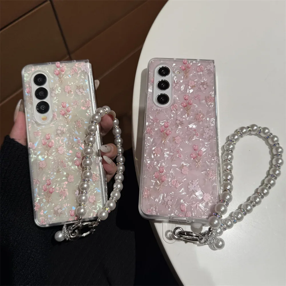 Luxury Colorful Glitter Shell Pattern Flower Case - Cartoon Pink Flower PC Shockproof Cover