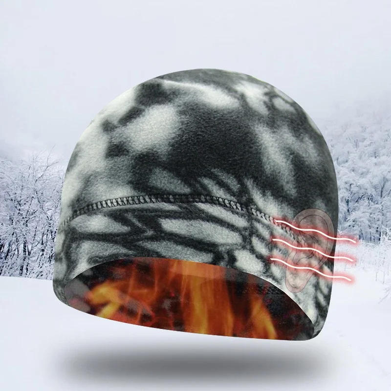  - Winter Men's Thermal Fleece Beanie Hat for Women Outdoor Sport Camo Warm Running Ski Bonnets Motocycle Bicycle Helmet Inner Cap