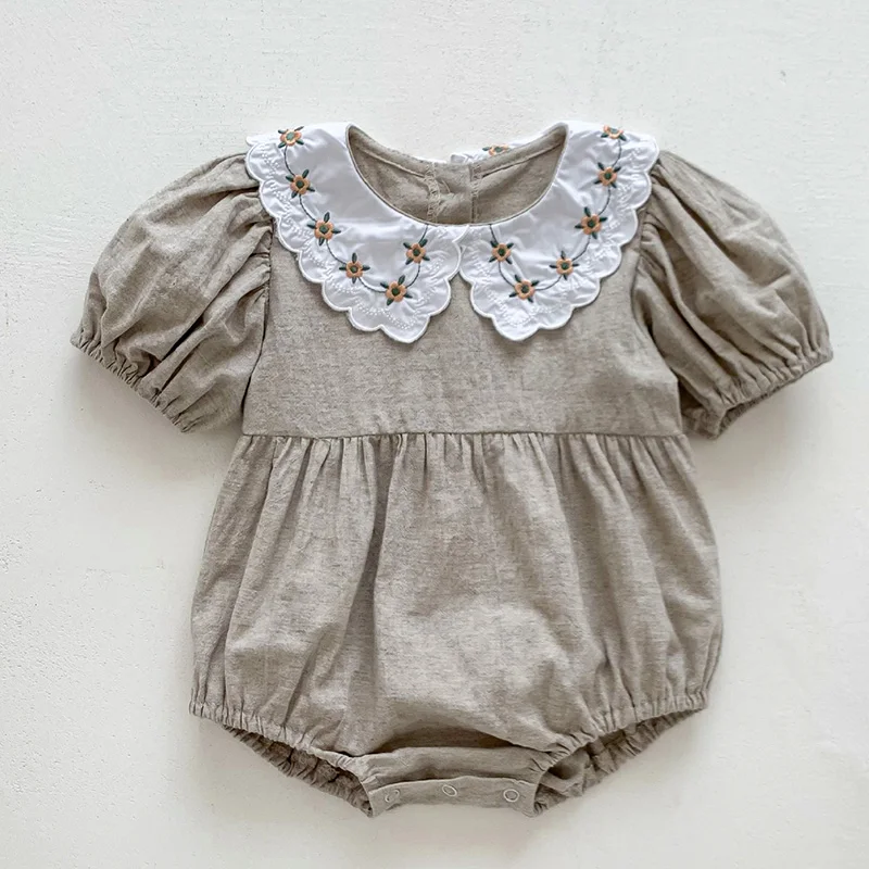 

Summer Children Clothing Infant Baby Girls Jumpsuit Short Sleeved Cotton Splicing Toddler Baby Girl Bodysuits