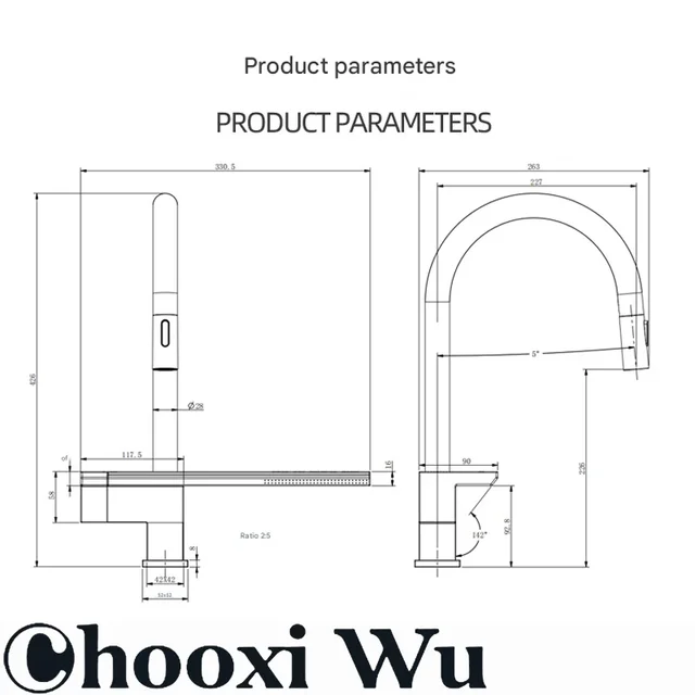 ก๊อกน้ำห้องครัวทองเหลืองสีเทาหรูหรา พร้อมหน้าจอดิจิตอล ดีไซน์แบบดึงออกได้ หัวน้ำแบบน้ำตก ควบคุมน้ำร้อน-น้ำเย็นแบบมือจับเดี่ยว 5