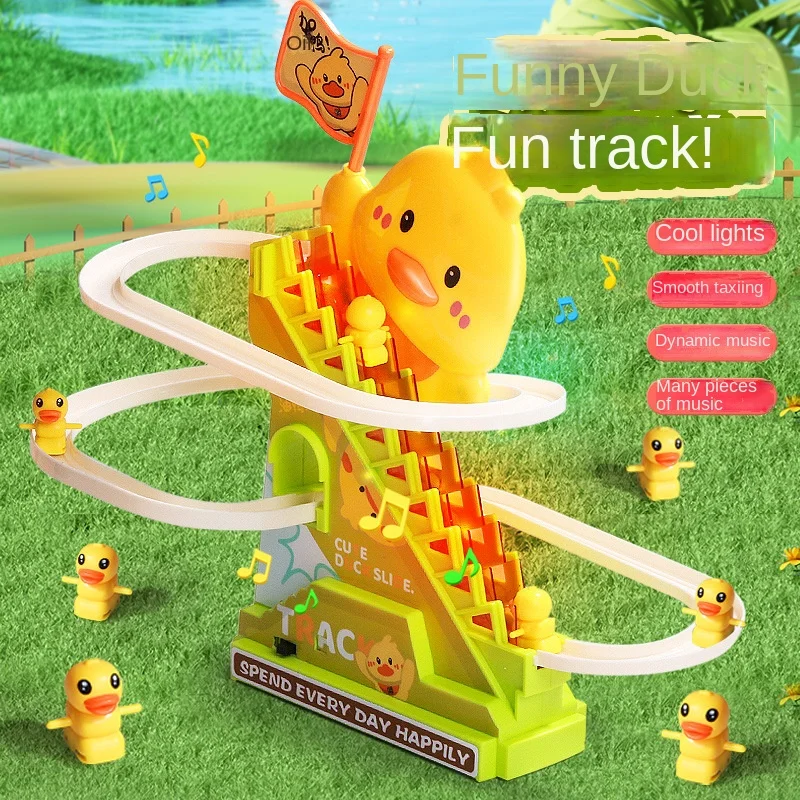 Stair Climbing Ducks Flashing Lights and Music Duck Roller Coaster Toy Interactive Escalator Toy Parent Child Interactive Toys 4