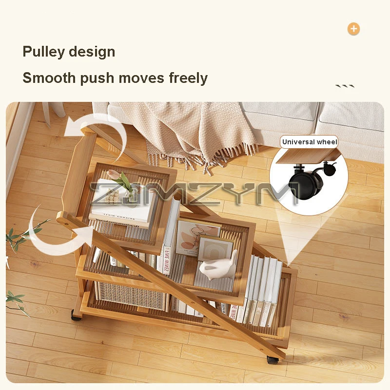 Move Edge Table Multi Functional Trolley Foldable Storage Rack Modern Minimalist Bookshelf Household Snack Organizer