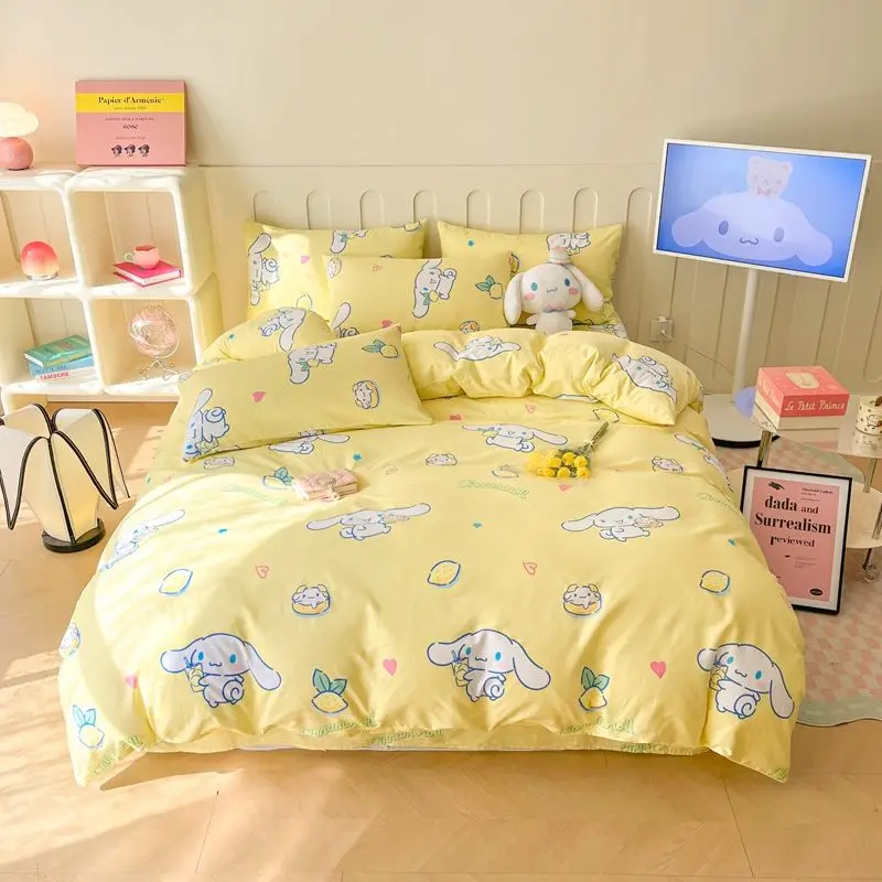 

2023 Kawaii Cinnamoroll Cotton Bedding Four-Piece Set Cartoon Sanrio Sheets Quilt Cover Pillowslip Dormitory Three-Piece Set