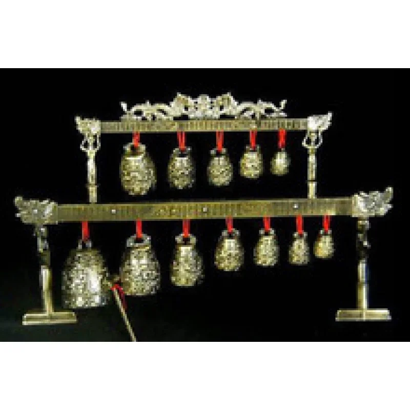 

2pcs Copper Alloy Carving with 12 Ornate Bells Dragon Design Instrument RARE Chime Garden 100% Tibetan silver Bronzeroom