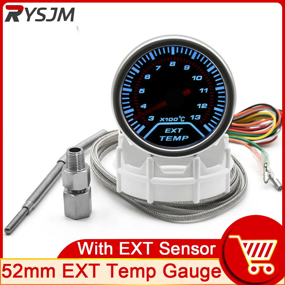 Car Gauge Exhaust Temperature Sensor AD Universal 52mm Exhaust Temp Gauge + EGT Sensor Motor Temperature Meter Digital Exhaust Temperature EGT EXT Gauge Turbo Boost