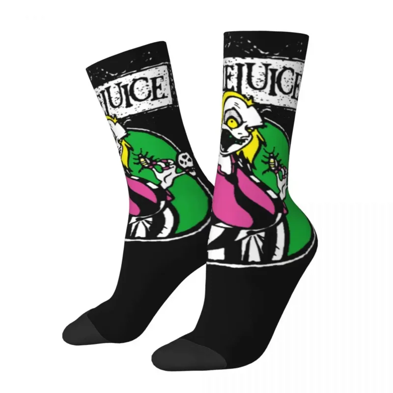 

Beetlejuice Cartoon Halloween Merch Crew Socks Flexible Michael Keaton High Quality Tube Stockings Warm for Men's Wonderful Gift