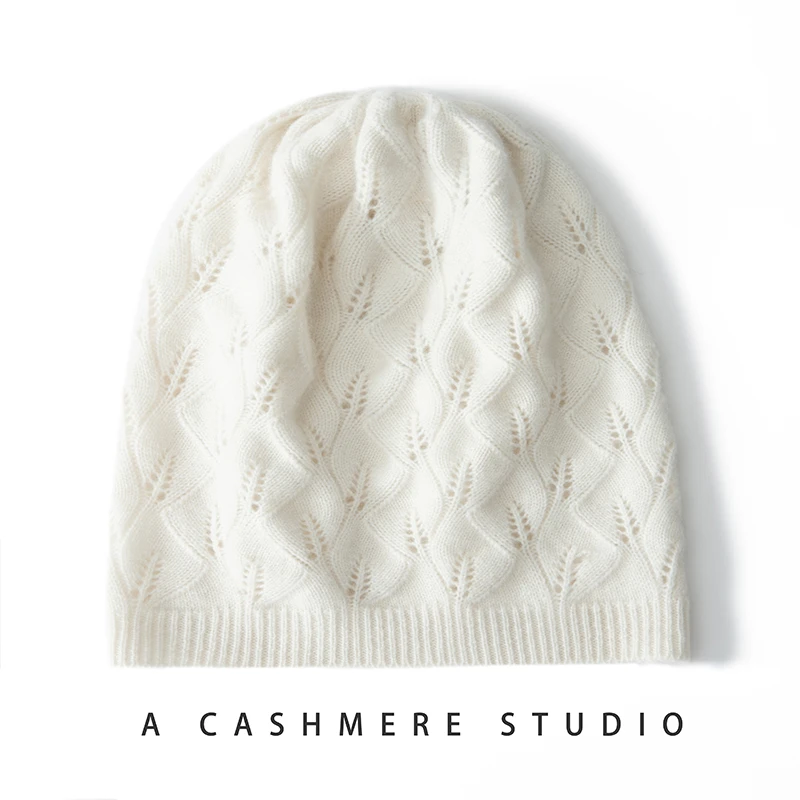 

Winter 100% Cashmere Hat Women Knit Headgears Solid Color Cap Beanies Women Fashion Soft Hollow Out Cap Skullies Female Hats