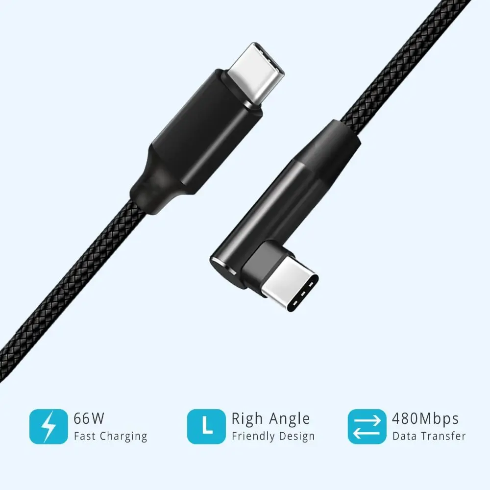 Nylon Braided 1/2/3M Cable 60W Type C To Type C Data Cord Fast Charging 90 Degree Angle Charger Wire Multiple Devices